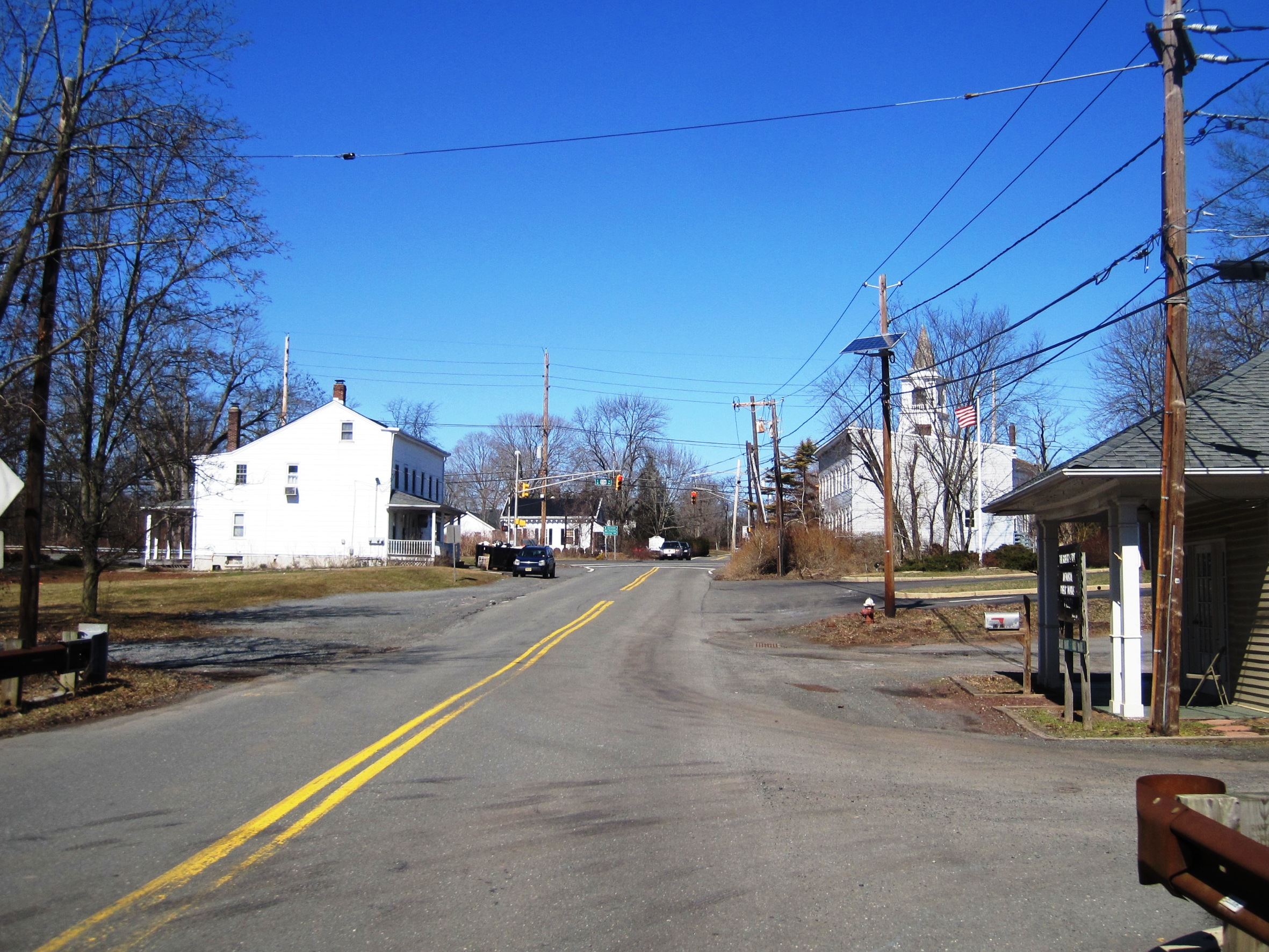 Harlingen village in Montgomery Township New Jersey showing the Dutch Reformed community along Route 518